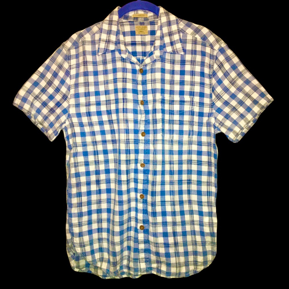 Lucky Brand Blue / White Short Sleeve Casual Button-Up Western Shirt